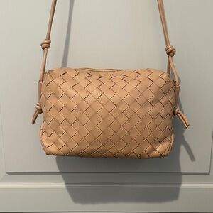 Tan Woven Leather Crossbody Bag